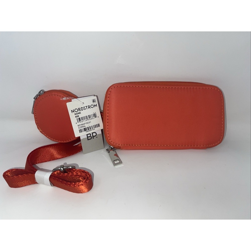 Nordstrom BP. Coral/Orange phone and earbuds Holder crossbody bag 7x4x1 NWT